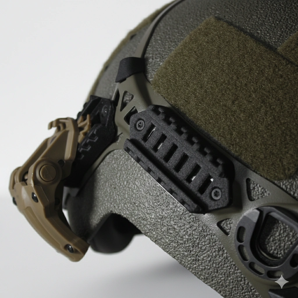 3D tištěný rail na vojenskou helmu z PA6-CF